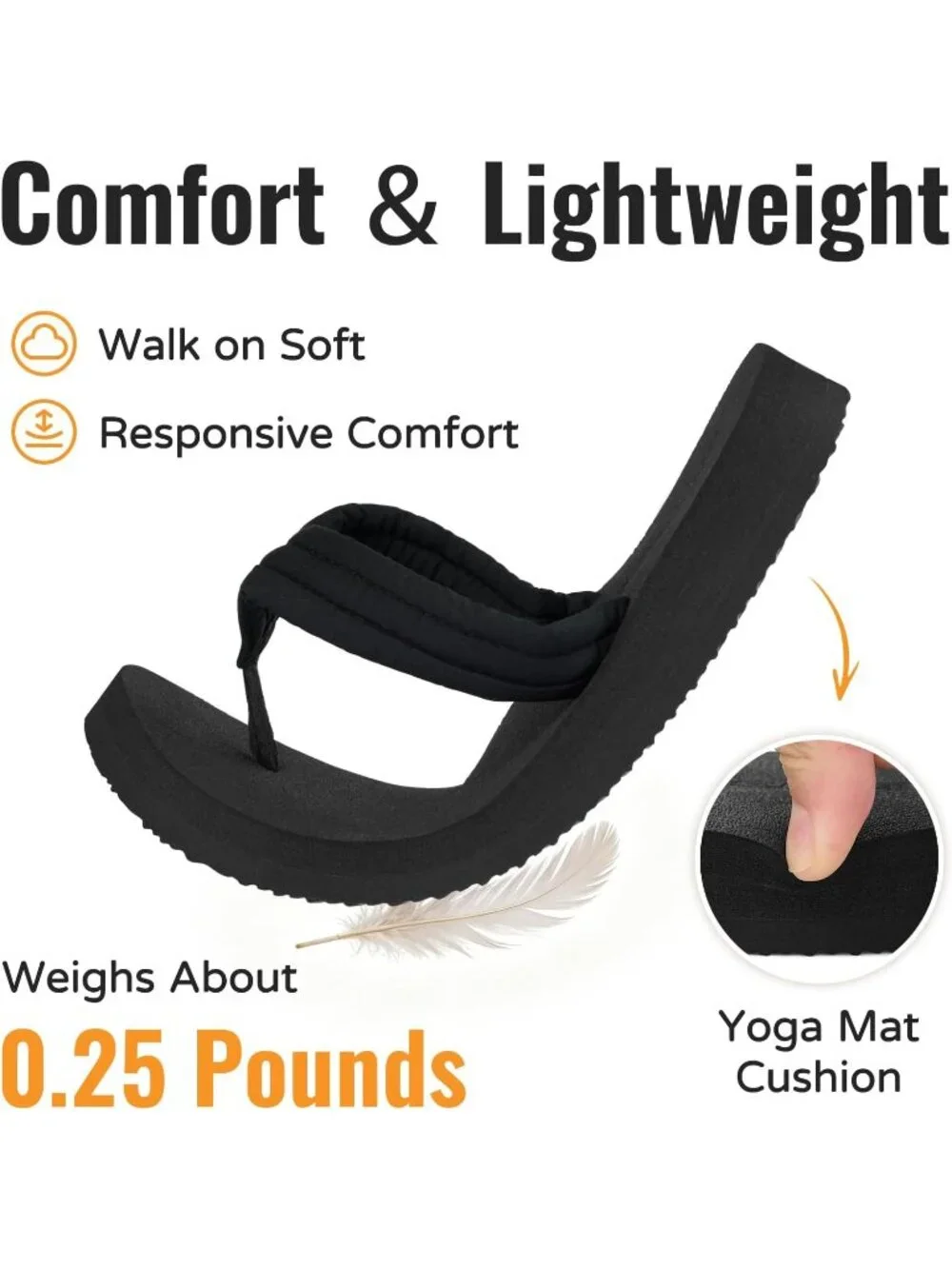 Women's All Black Summer Lightweight Soft Fabric Straps Flip Flops Beach Sandals